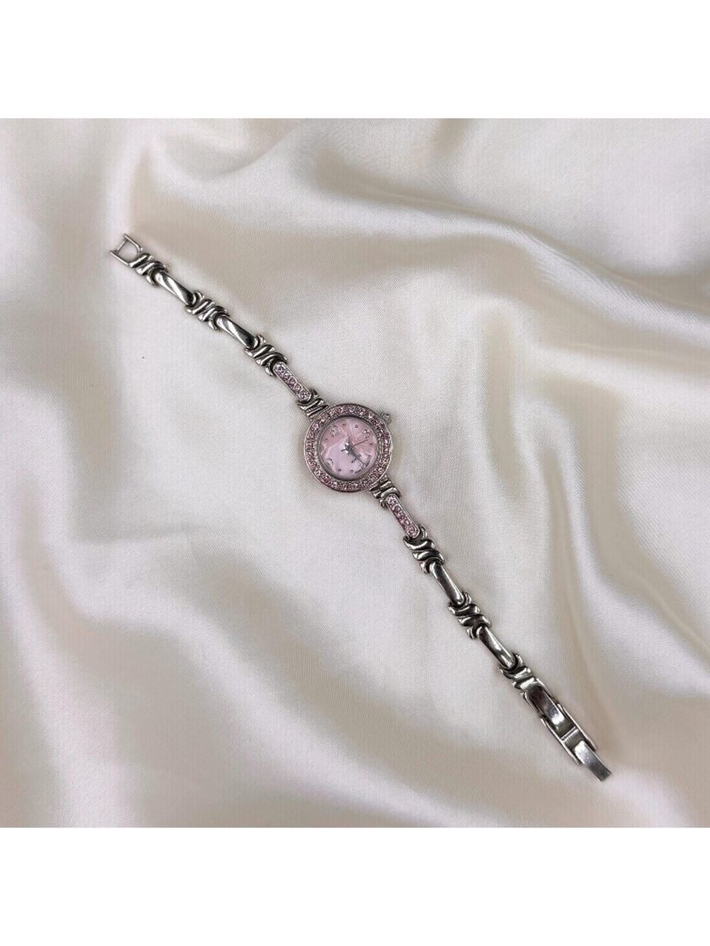 Vintage Pink Rhinestone Bracelet Watch Dainty Feminine Jewelry Y2K 90s Fairy